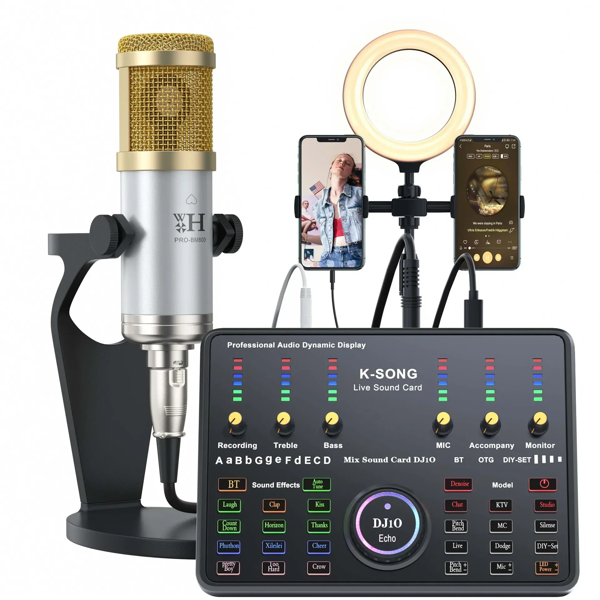 Kit de Placa de Som com Microfone Condensador de Estúdio. MDUG (quadrada, Prata e Ouro)