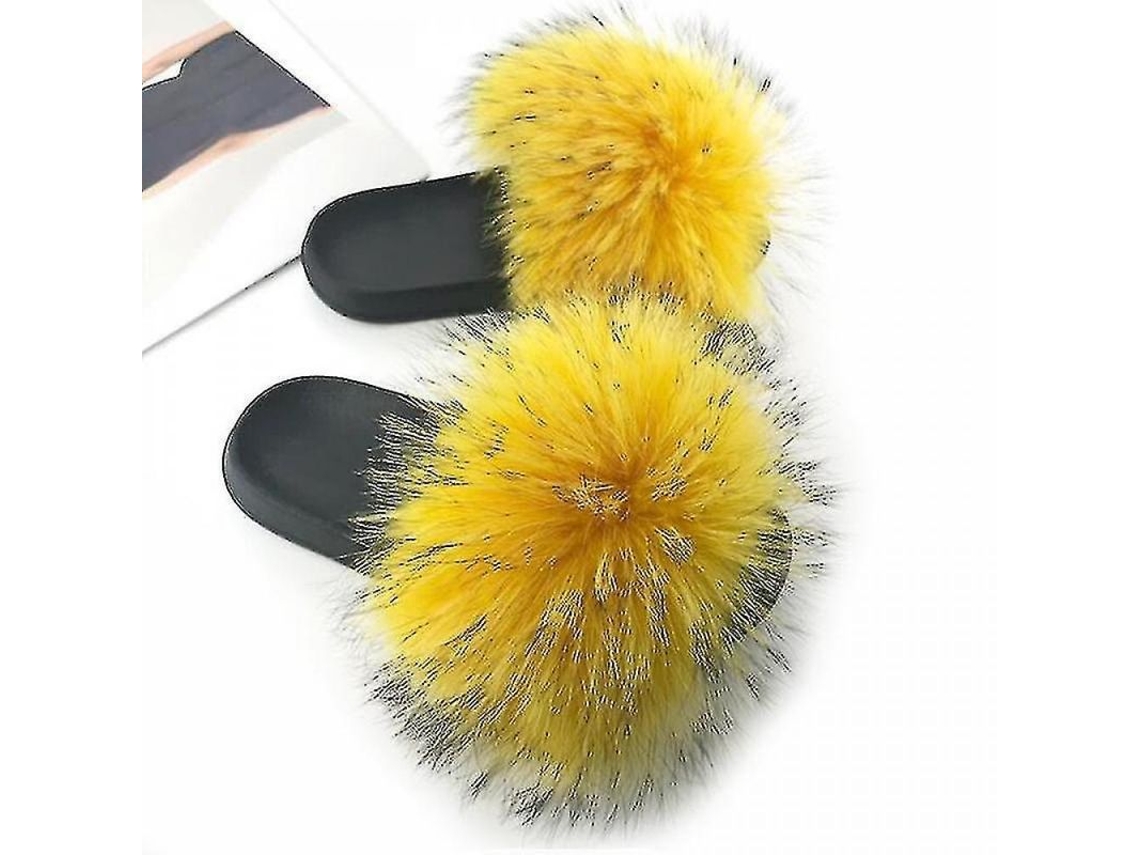 2026 zapatos de Casa Lujosos de Piel de Mapache Real para Mujeres Con Suela Eva, Tallas 36 45 42 a 43 Amarillo