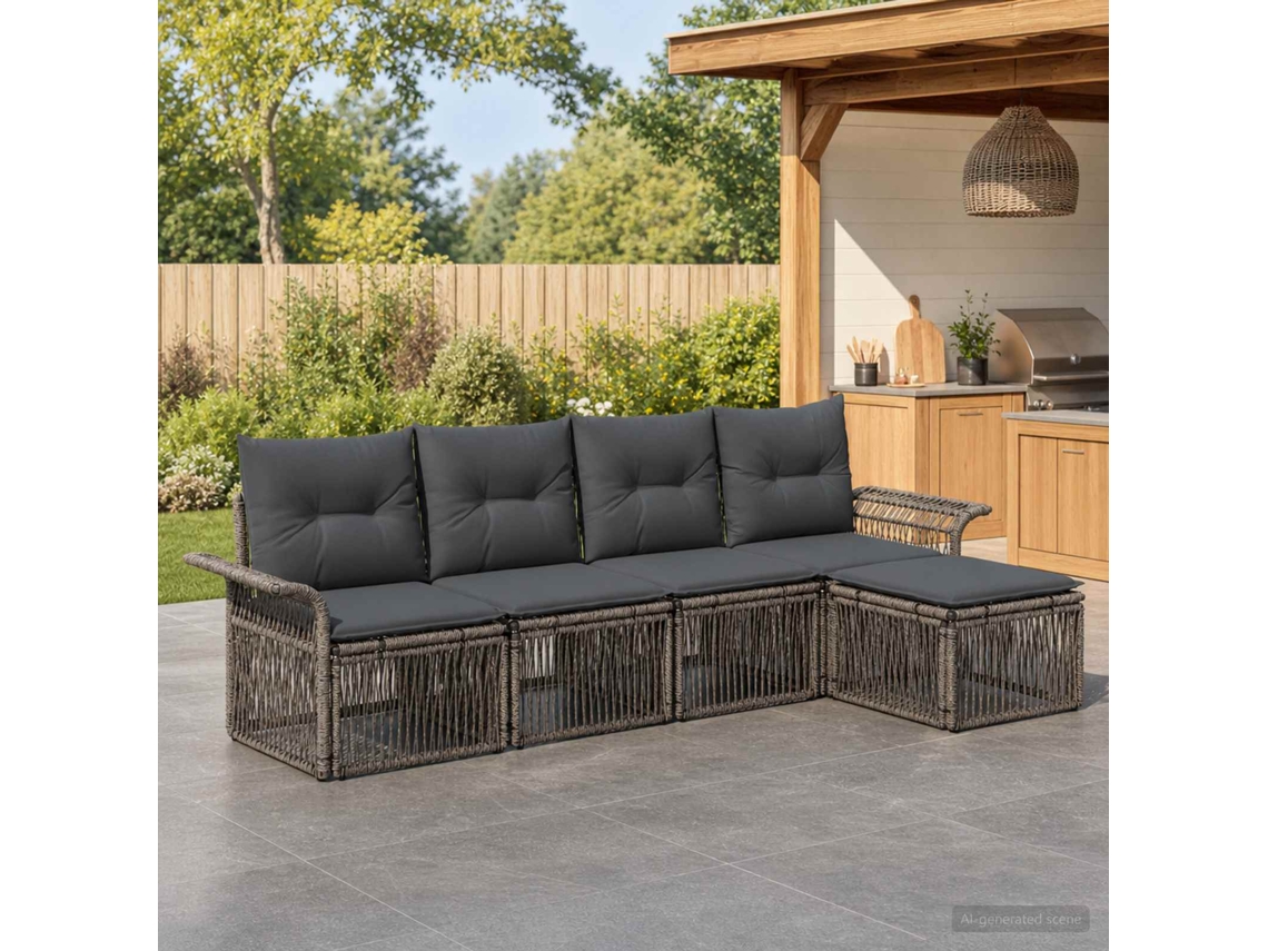 Vidaxl Conjunto De Sofá De Jardim 5 Unid. Cinzento Vime Pe
