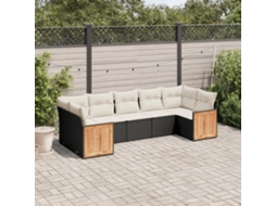 7 Pcs Conjunto De Sofás P/ Jardim C/ Almofadões Vime Pe Preto Dkd Home Decor