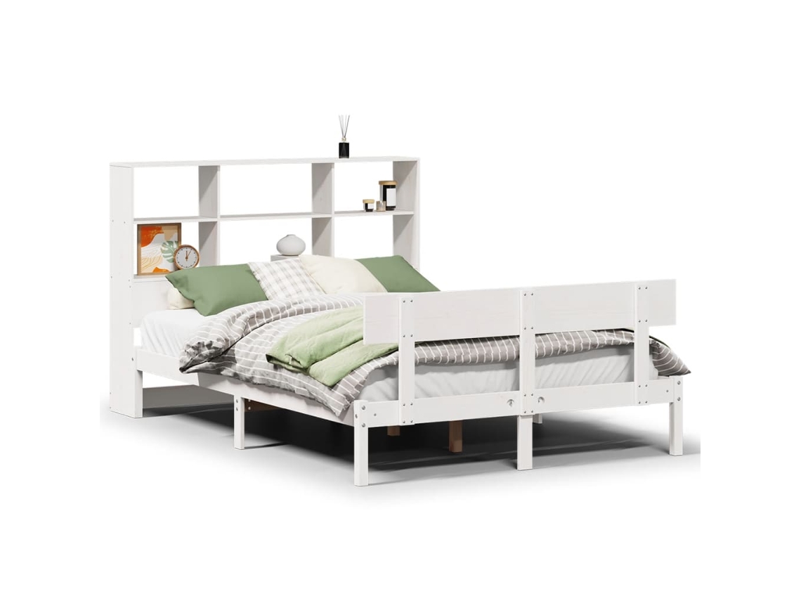 Cama com Estante Pinho Maciço Branco MAISON EXCLUSIVE (160x200 cm)