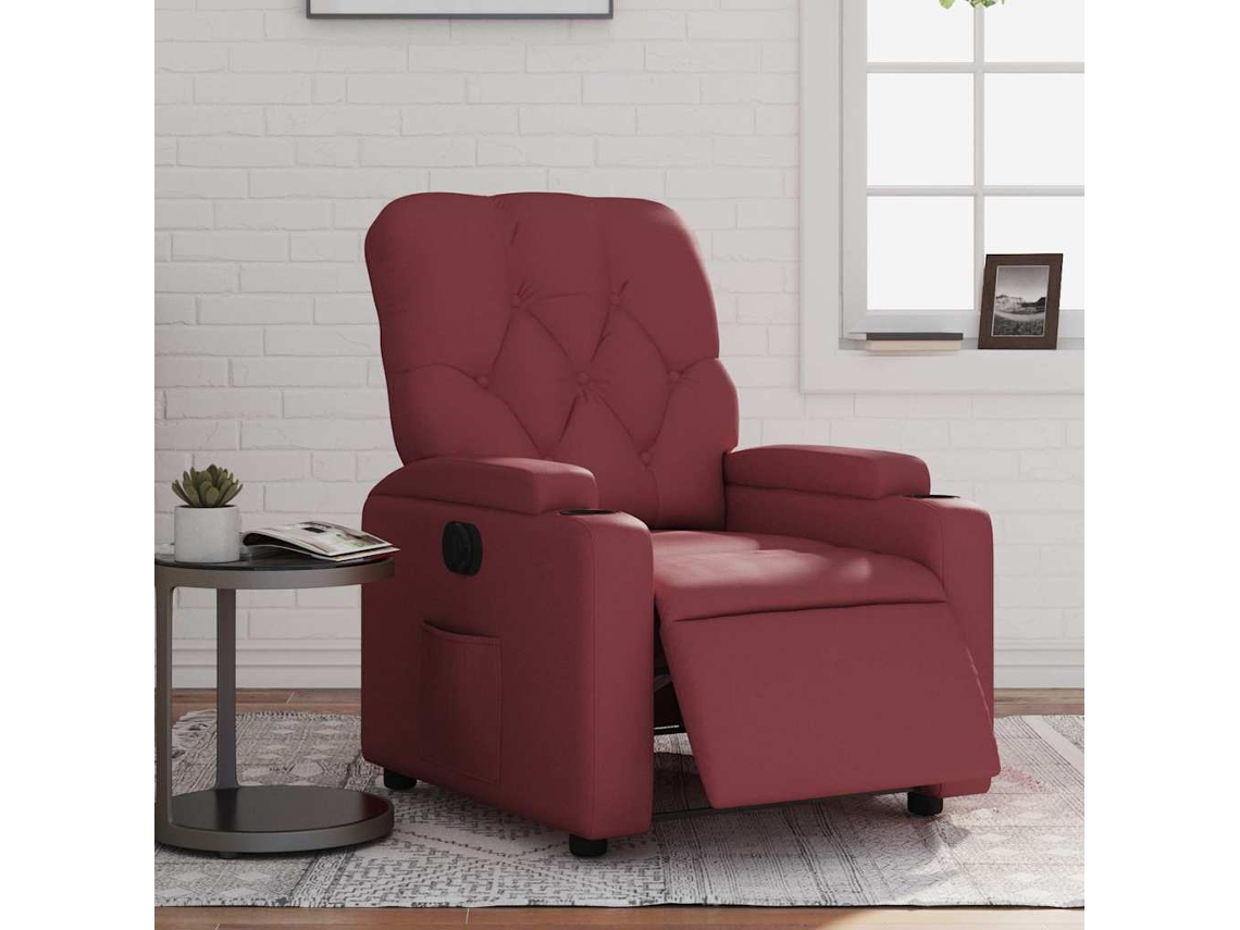 Vidaxl Poltrona Reclinável Elétrica Couro Artificial Vermelho Tinto