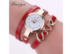 Relógio Pulseira Feminino de Cinto Pu com Decoração de Letras e Mostrador Redondo (vermelho)
