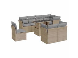 Conjunto 9 de sofás de jardim VIDAXL Bege Rattan / Vime(100 x 55 x 73 cm)