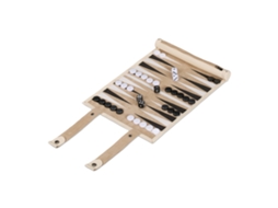 Relaxdays Backgammon, Jogo De Viagem Enrolável, Com Acessórios, Campo De Jogo 32 X 26 Cm, Design Em Couro, Bege