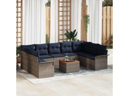 Vidaxl Conjunto De Sofá De Jardim Com Almofada 10 Pcs Cinzeto Vime Pe