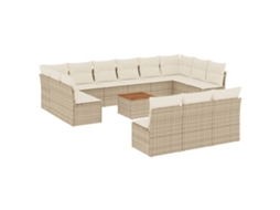 Conjunto 14 de sofás p/ jardim com almofadões VIDAXL vime PE bege