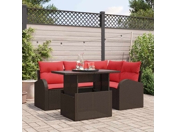 Vidaxl Conjunto De Sofá De Jardim 5 Pcs Marrom E Vermelho Vime Pe
