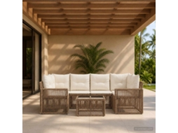 Vidaxl Conjunto De Sofá De Jardim 7 Unid. Bege Vime Pe