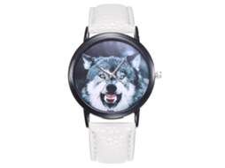 Relógio de pulso analógico masculino com mostrador em formato de cabeça de animal, pulseira ultrafina de PU, branco