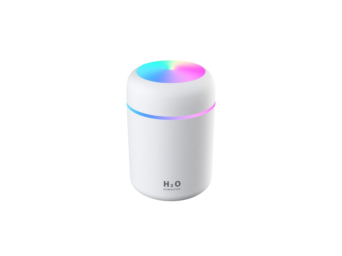 Umidificador Led de 300ml com Usb para Aromaterapia e Purificador de Ar para Carro, com Luzes Led Coloridas, Branco BRILVIBERA