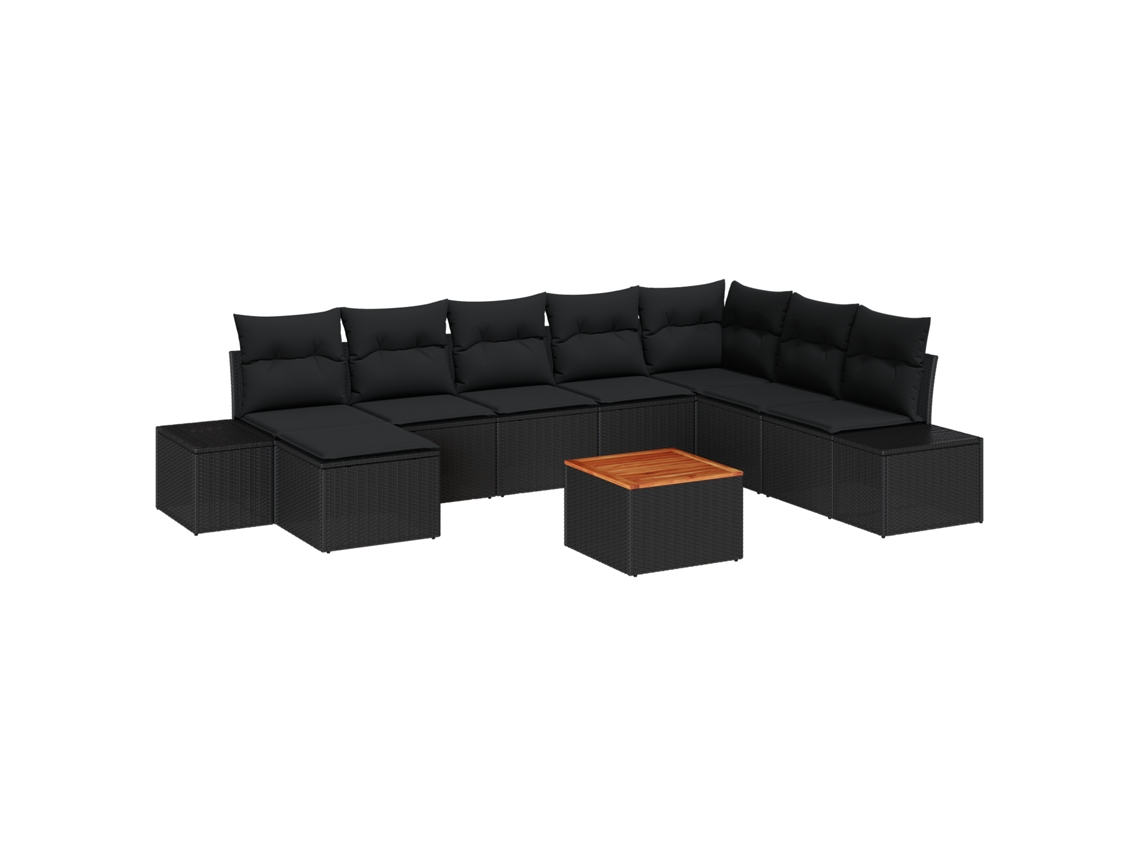 Conjunto 9 Móveis De Jardim Vidaxl Preto Vime Pe (55 X 55 X 37 Cm)
