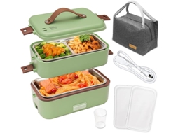 Aquecedor De Alimentos Elétrico Portátil Para Lancheira, 2 Camadas, Com Recipiente Removível De Aço Inoxidável 304, 800 Ml, Verde Aquaforge