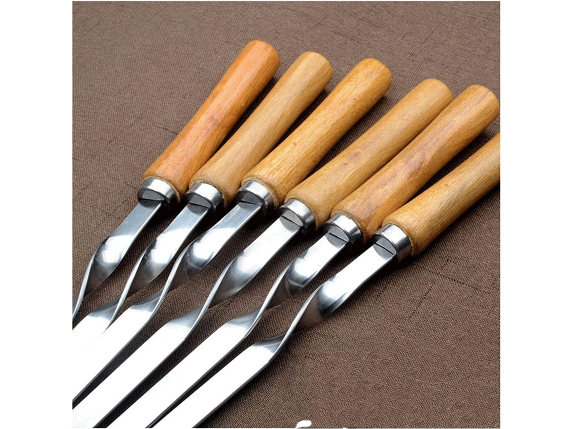 Conjunto De Garfos Basii Em Aço Inoxidável, Cabo Longo De Madeira, Agulha Plana Para Churrasco, Grelha De Carne