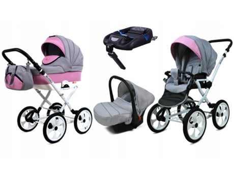 Carrinho de Bebé Multifuncional BABYLUX ROSSO 4 Em 1 -Light pink - Ajustável e dobrável Construção leve em alumínio - Acessórios