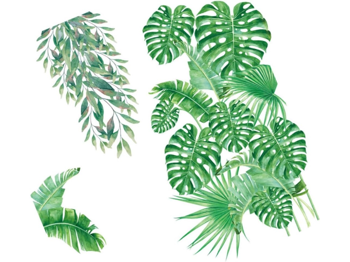 Conjunto 2 Adesivos Parede Pvc Folhagem Tropical Verde Adesivo Macio Removível Decoração Natural Estar Quarto GOKOCO