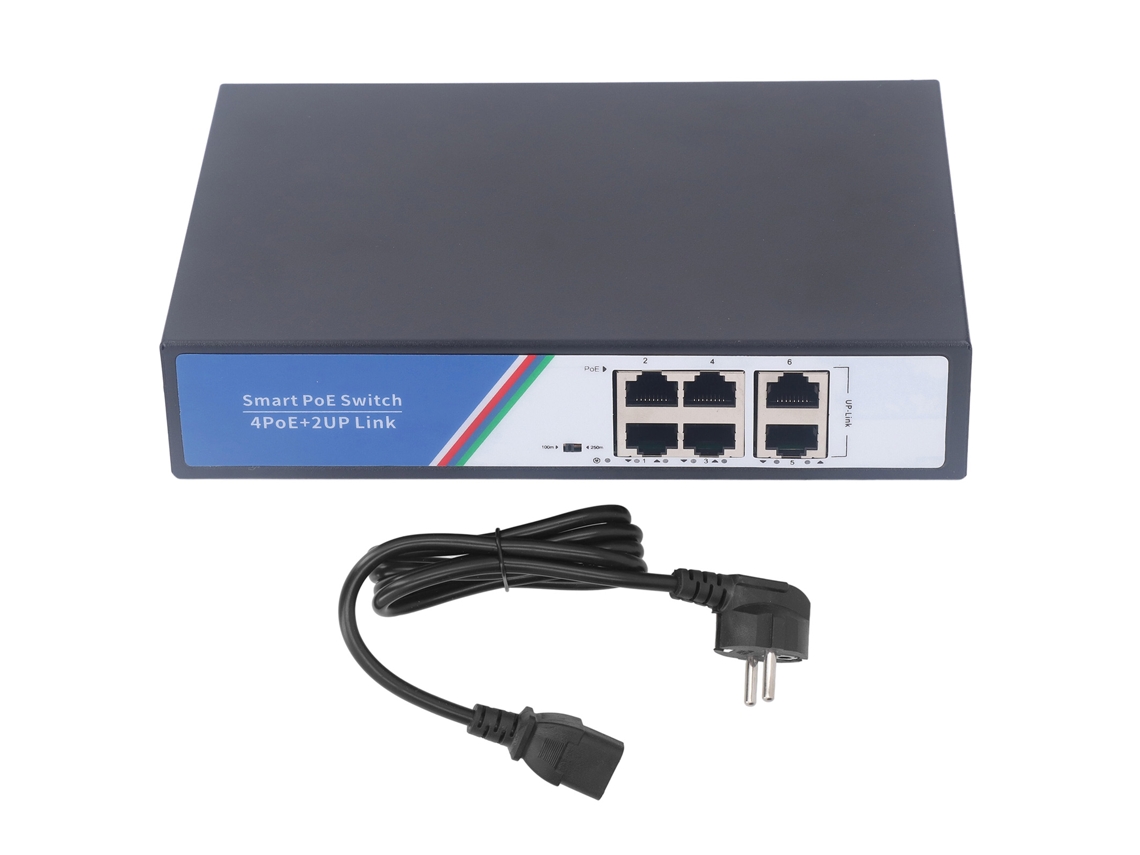 Switch Ethernet 6 portas, 12Gbps, plug and play, proteção contra raios e poe, 100-240V, plug europeu | S/MARCA