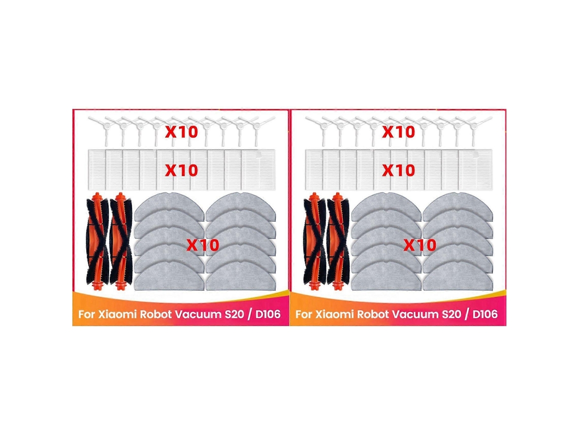 64pcs Para Xiaomi Robô Aspirador S20 / D106 Sweep Peças Reposição Acessórios Escova Principal Lateral Esfregão Filtro Pano