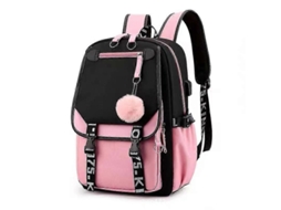 Mochila para Meninas MDUG com Carregador USB, Resistente à Água, Rosa