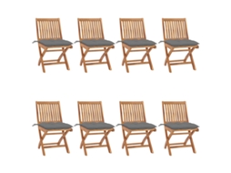 Cadeiras Dobráveis Jardim C/ Almofadões 8 Pcs Teca Maciça Dkd Home Decor
