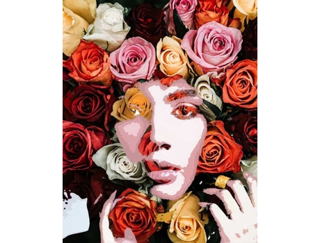 Tela FIGURED' ART Diamond Painting -  Menina E Rosas  - Figured' Art Dp-Fa10089-Y (51x2,8x41 cm)