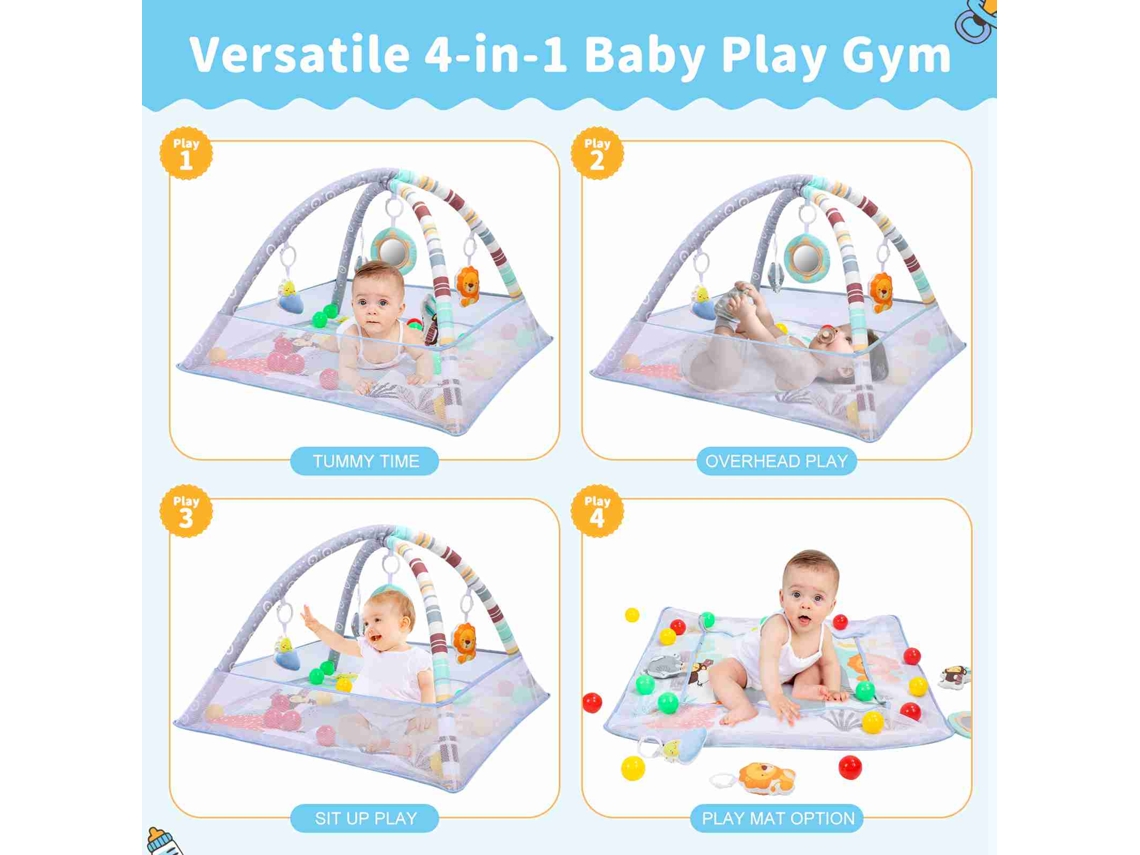 Mali academia de Brincadeiras para Bebê 9 em 1 Tapete Anti derrapante com 5 Brinquedos Sensoriais e 20 Bolas