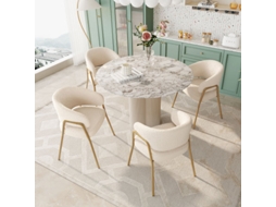 Cadeira De Jantar Moderna De Veludo Branco Com Pés Dourados Conjunto De 4 Quenty