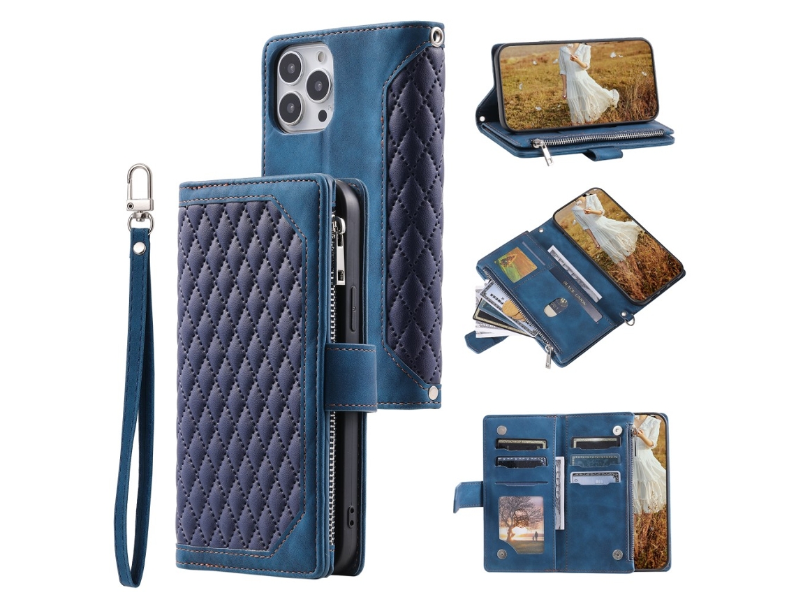 Capa Pega Para Iphone 15 Pro Max Pele Sintética Azul