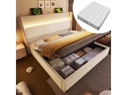 Cama 140x200 com Led Usb c e Baú Bege