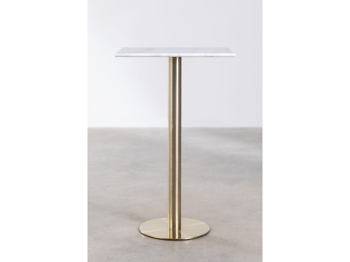 Sklum Mesa Alta De Bar Quadrada 60x60 Cm Em Mármore Cosmopolitan Mármore     Ouro Champagne                   Mármore Branco Guangxi