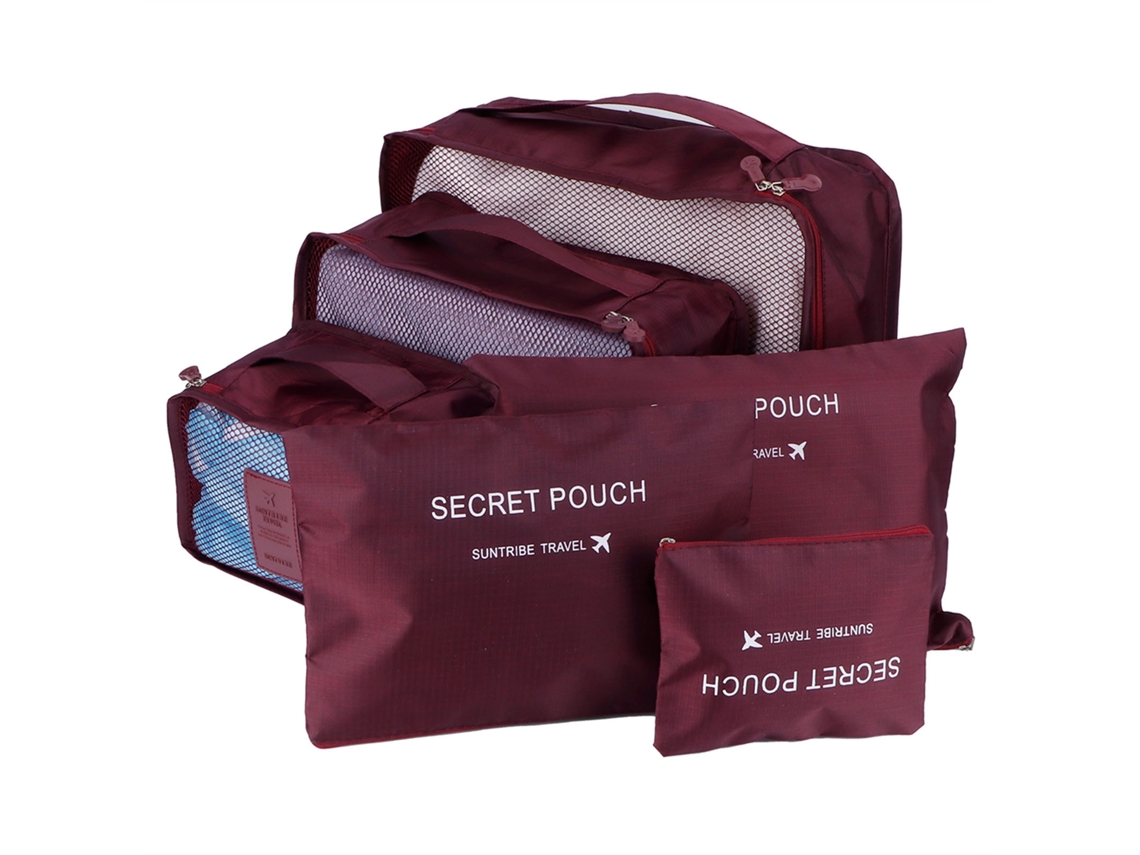 Conjunto de 6 sacolas de armazenamento para viagem organizador de embalagem mala de nylon vinho tinto S/MARCA