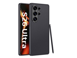Capa Hexinyigjly Para Samsung Galaxy S26 Ultra , Pele Vegan Fina E Flexível, Antichoque, Toque Suave Preto