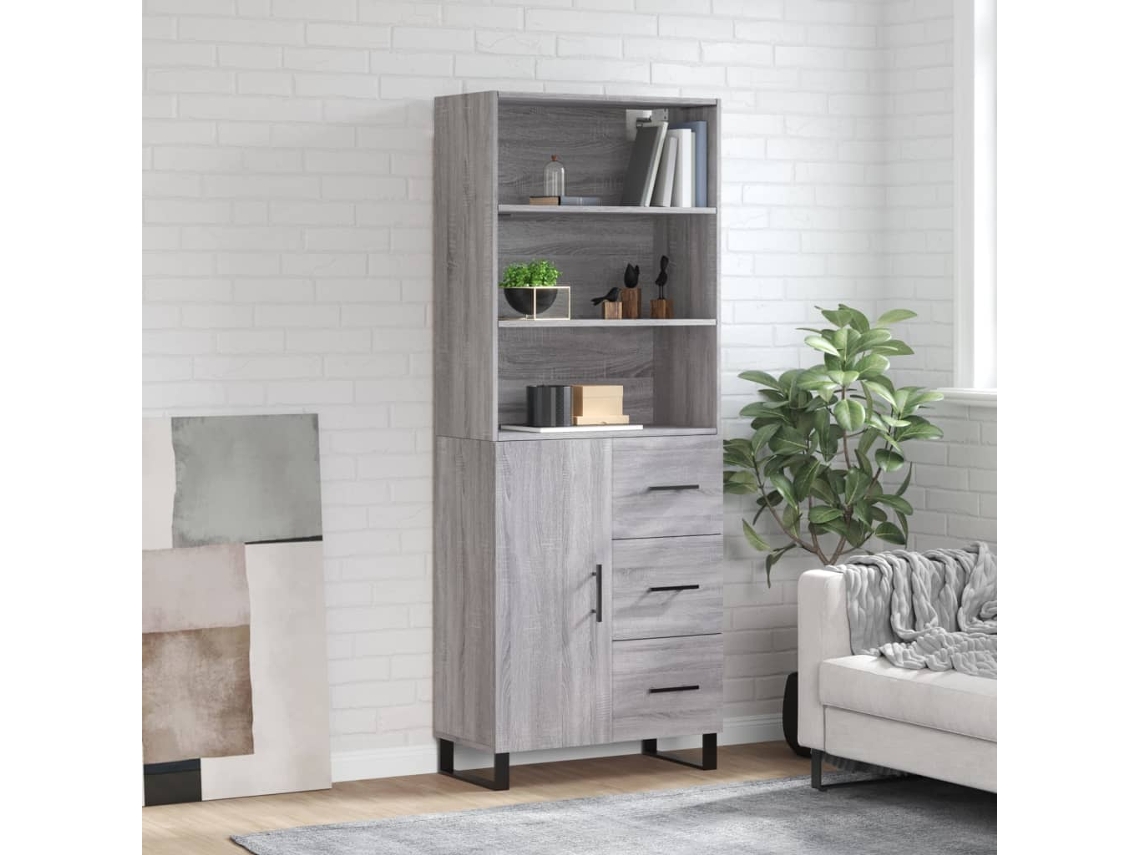 Vidaxl Armário Alto 69,5x34x180 Cm Derivados De Madeira Sonoma Cinza