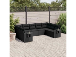 Vidaxl 9 Pcs Conjunto De Sofás P/ Jardim C/ Almofadões Vime Pe Preto