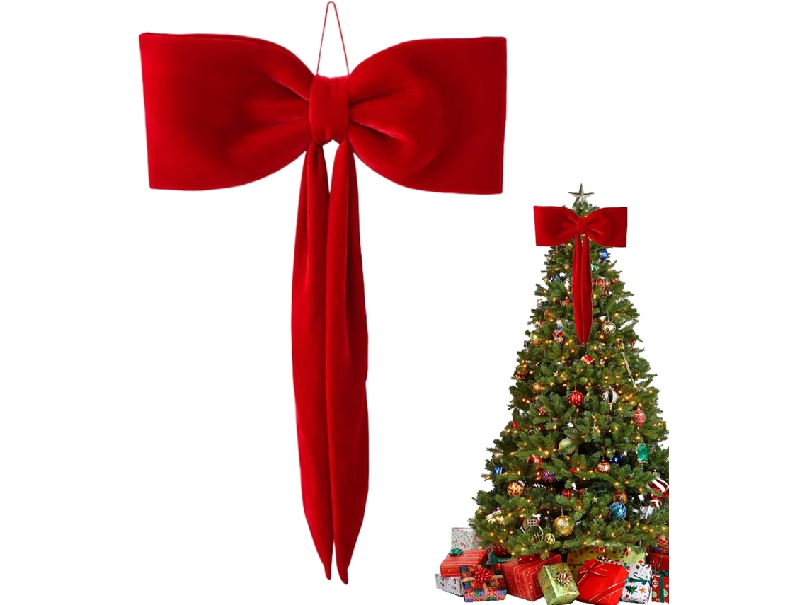 Ponteira De Árvore - Decoração Rústica De Veludo Para Casa De Campo, Laço Grande Para O Natal