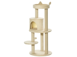 Árvore Para Gatos Multifuncional Com Postes Para Arranhar, Plataformas, Esconderijo, Brinquedo E Bola Pendurada. Ø 48 X 104 Cm (altura). Cor Creme.