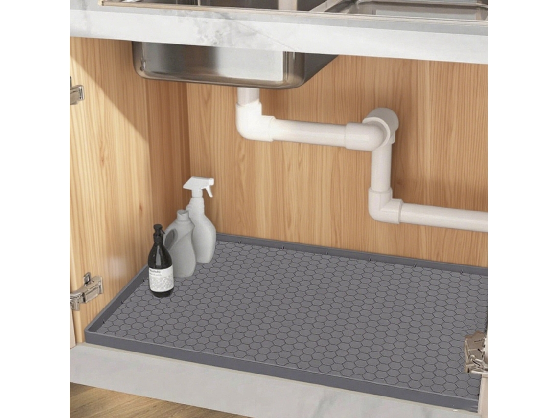 Tapete de Silicone com Estrutura Alveolar, 700x560mm, Cinza, Antiderrapante BRILVIBERA