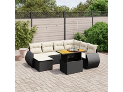 Vidaxl 8 Pcs Conjunto Sofás De Jardim Com Almofadões Vime Pe Preto