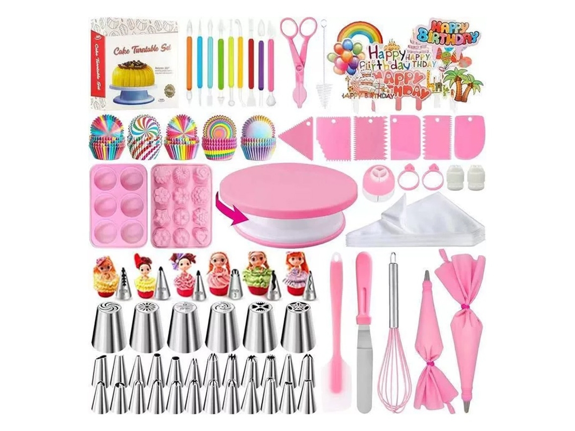 Kit De Confeitaria Com Prato Giratório E Bicos, Rosa Elysve