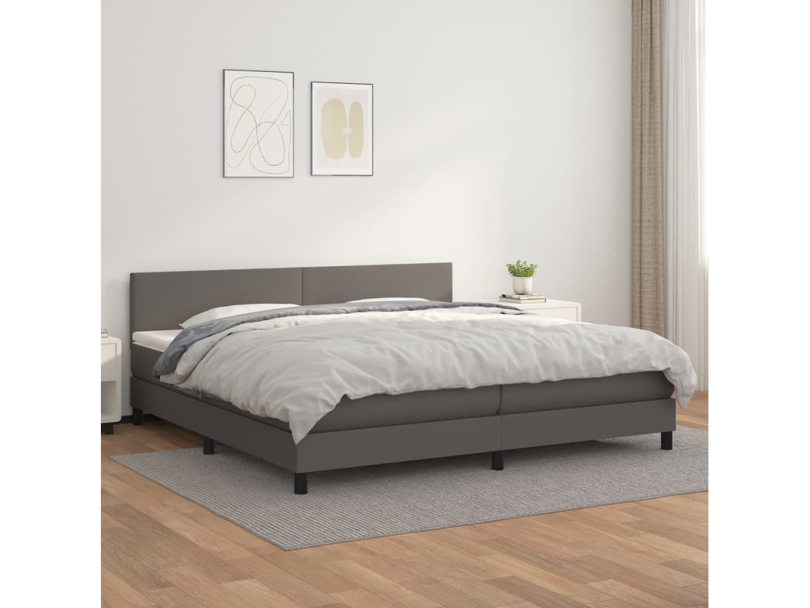 Vidaxl Cama Com Molas/colchão 200x200 Cm Couro Artificial Cinzento