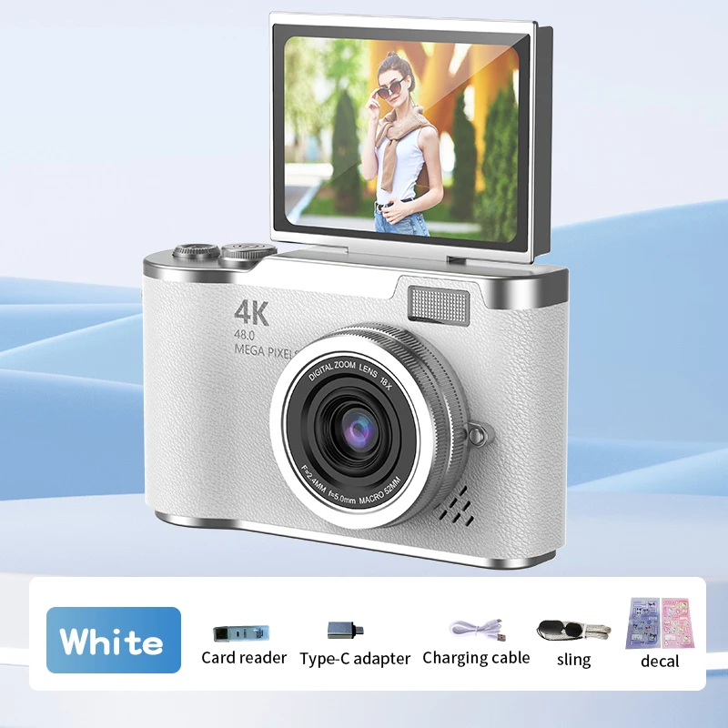 Câmera Digital 4k de 48mp, Recarregável, com Tela de 2,4 Polegadas, Ideal para Iniciantes. MDUG (branca)