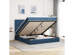 Estrutura De Cama Otomana Com Tecido Azul Colchão 180x200cm