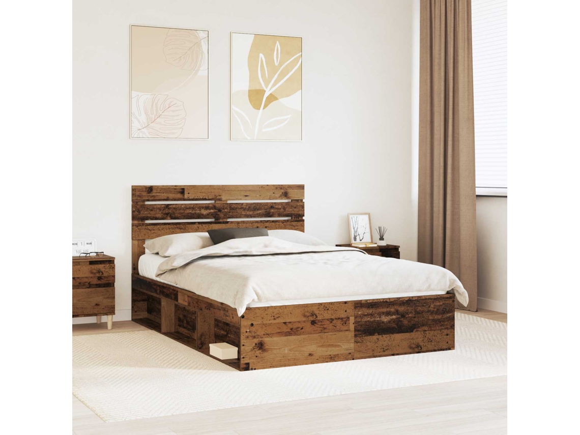 Vidaxl Estrutura Da Cama Com Cabeceira Madeira Antiga 140 X 190 Cm