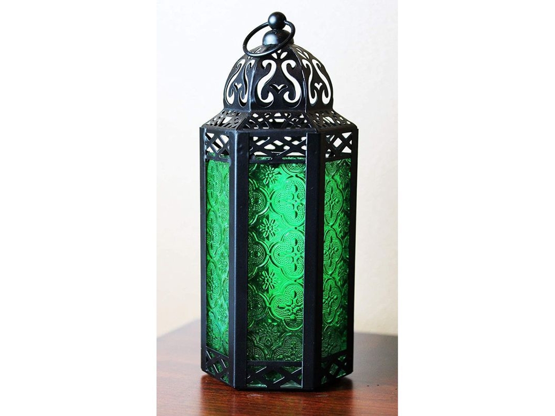 Apoio para Vela Decorativo Nova Line Marroquino em Vidro Verde, Médio, para Halloween e Natal