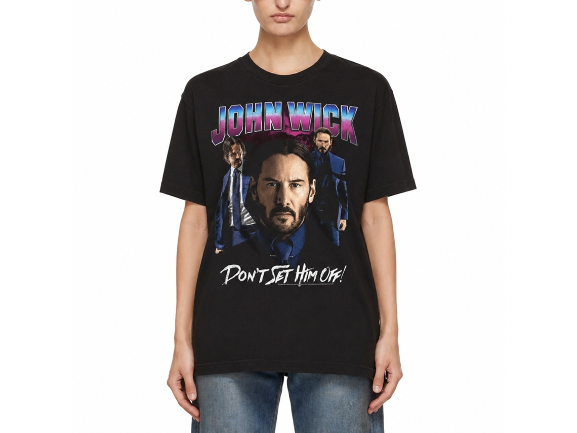 Rockinstone John Wick Shiny Lighting No Gun Black Adult T-shirt Size:s