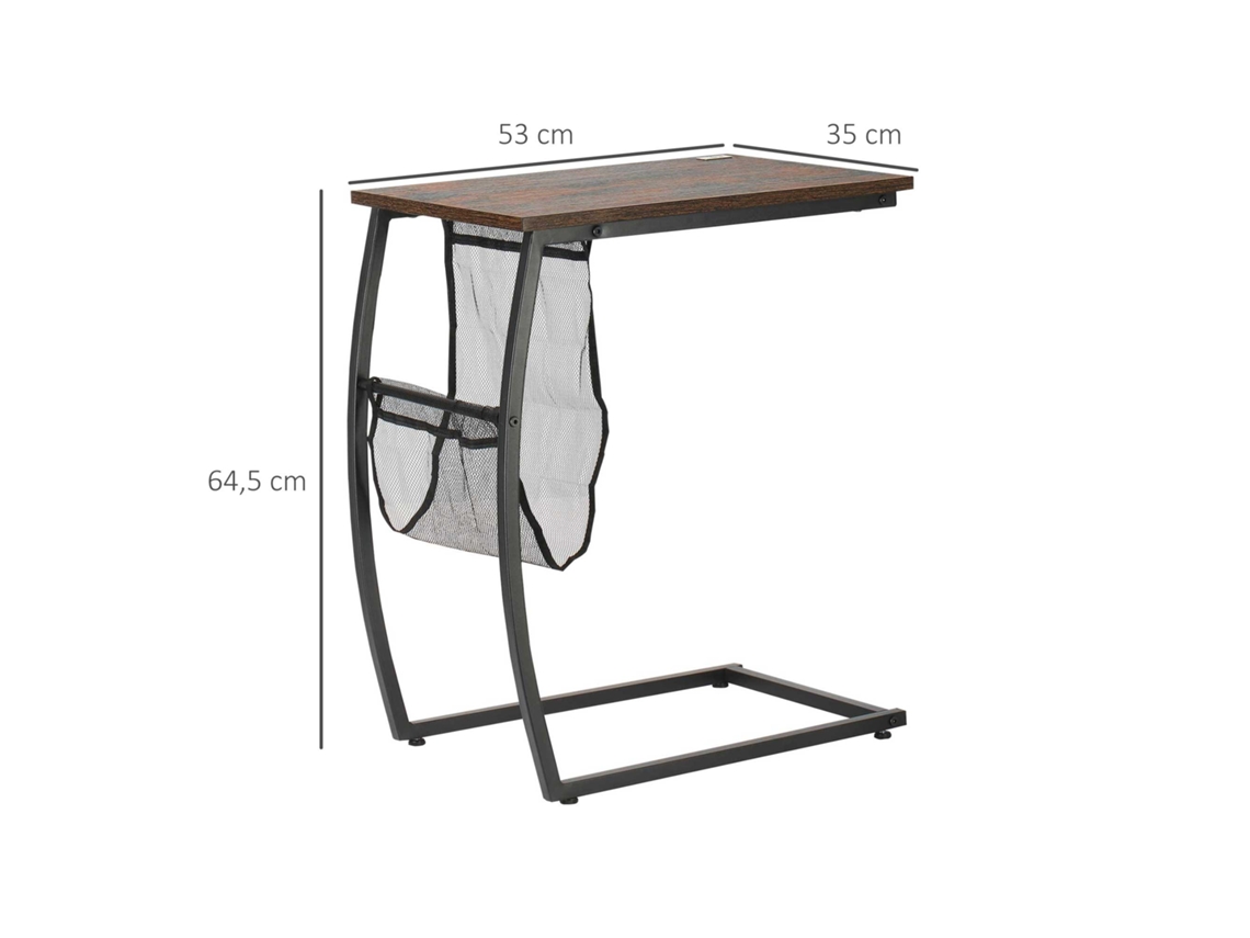 Mesa Lateral 53x35x64,5cm Marrom Rústico Formato C, Estilo Industrial, Prática Para Sofá E Cama