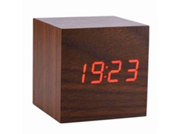 Relógio De Mesa Digital De Madeira Com Alarme, Temperatura E Display Led Controle Por Voz Marrom 6x6x6cm