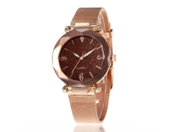 Relógio de Pulso Feminino Simples de Liga com Malha Quartzo Moda Café