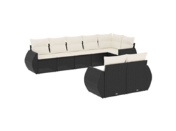 Conjunto de 8 Sofás de Jardim com Almofadões Vime Pe Preto MAISON EXCLUSIVE (8 pcs)