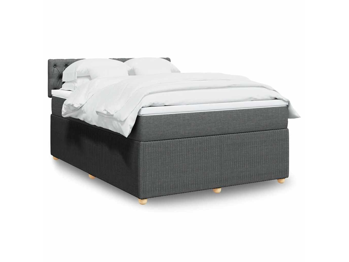 Cama Com Molas/colchão 140x190 Cm Tecido Cinzento-escuro